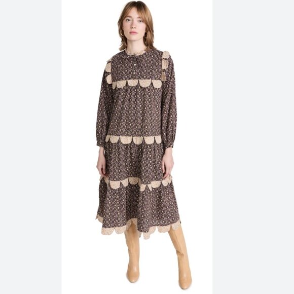 STELLA NOVA Loan Dress in Flower Bud Dark Purple Atterley In Brown - Picture 1 of 10